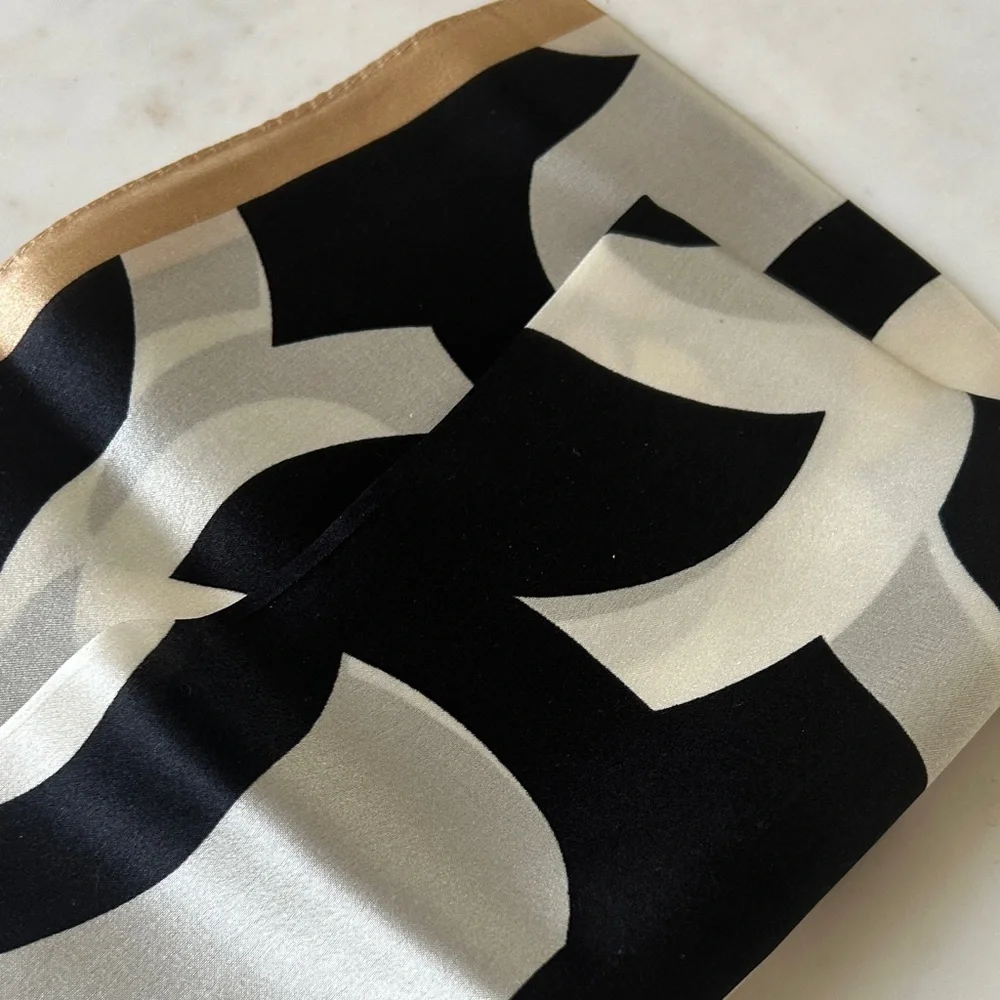Elegant Black and Gold silk Floral‎ Scarf